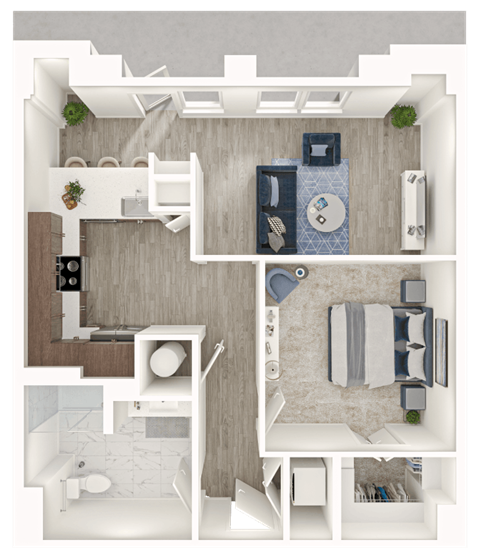 Floor plan for 1 bed, 1 bath, 850 sqft